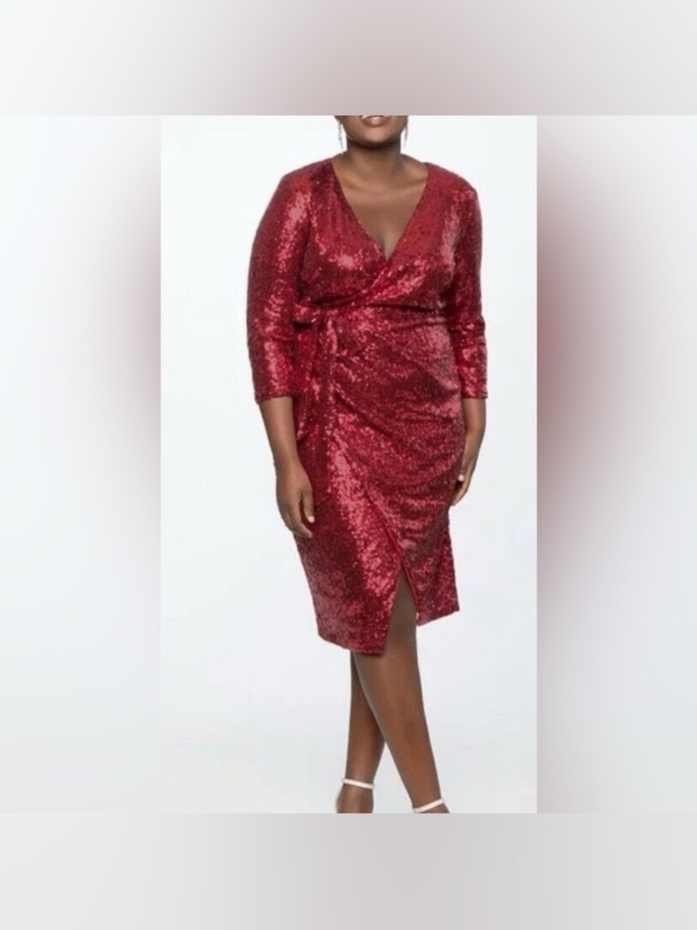 NWT ELOQUII SPARKLE SEQUIN WRAP DRESS in Red - Size 14